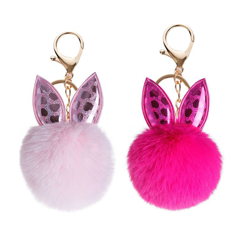 

Keychain Little Love Ear Hair Bulb Key Chain Home Real Rabbit Fur Plush Lovely Gold Metal Chains Ball For Bag Mobile Phones Car Creative Orn