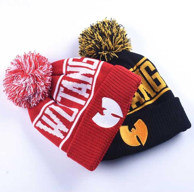 

High Quality Winter Wutang Letter Hat CLAN Musice Beanie Skullies Knitted Women Wu Tang Hat HipHop Warm Pompom Hats Caps Free Shipping, Multi