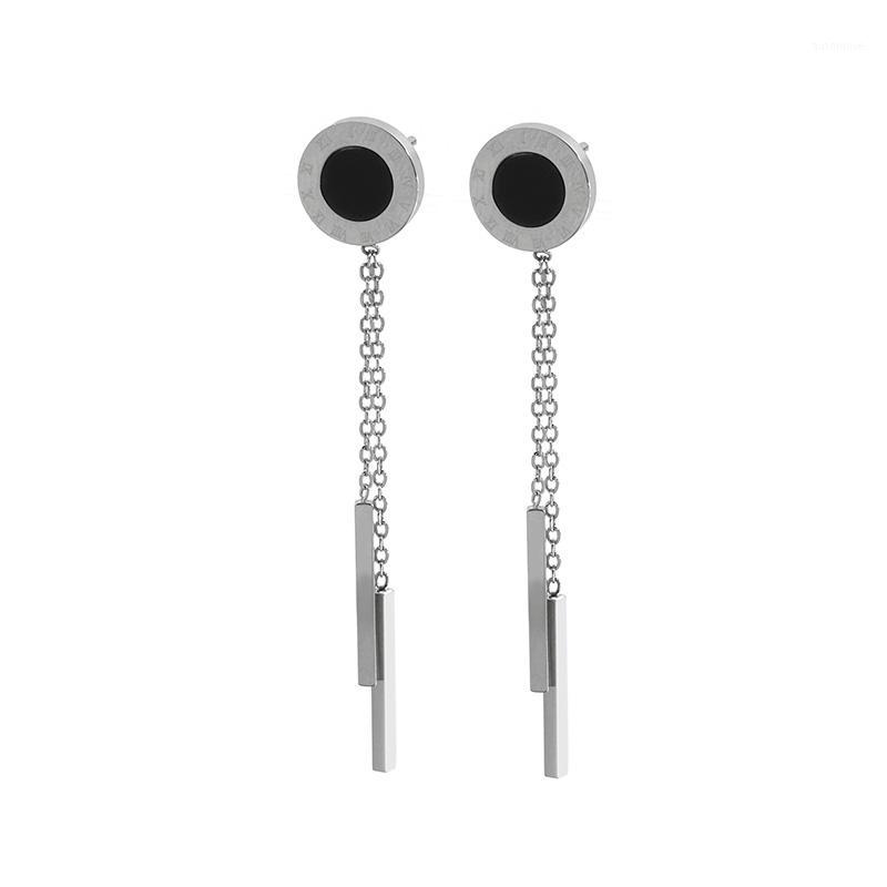

New Long Drop Earrings For Women 3 Colors Stainless Steel Round Square Roman Numerals Dangle Earrings Mujer Aretes Jewelry1