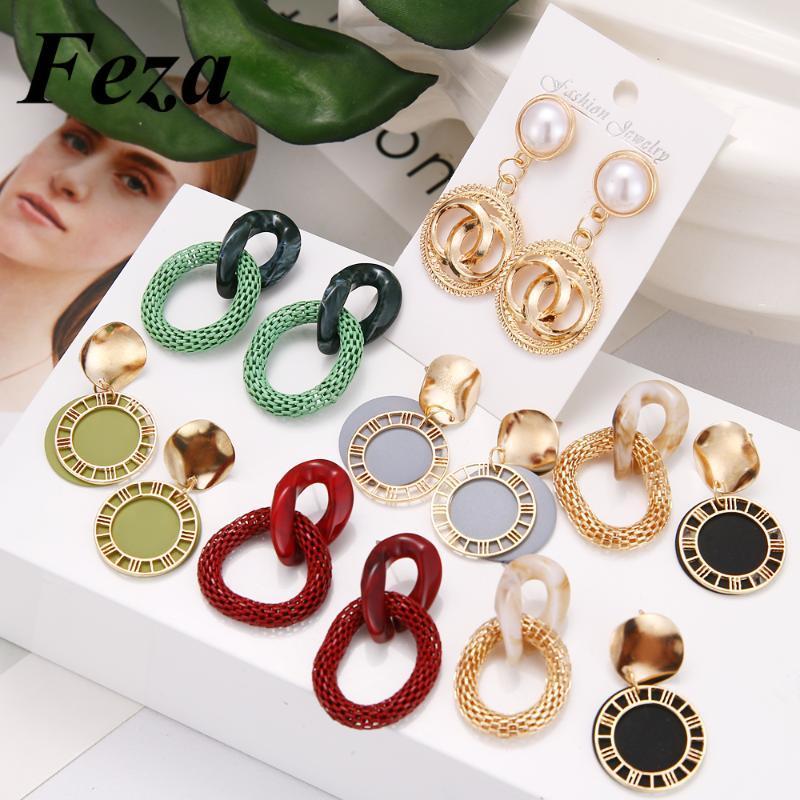 

FezaNew Japan New Vintage Round Pearl Alloy Big Stud Earrings For Women Fashion Temperament Simulated Pearl Brinco Jewelry1