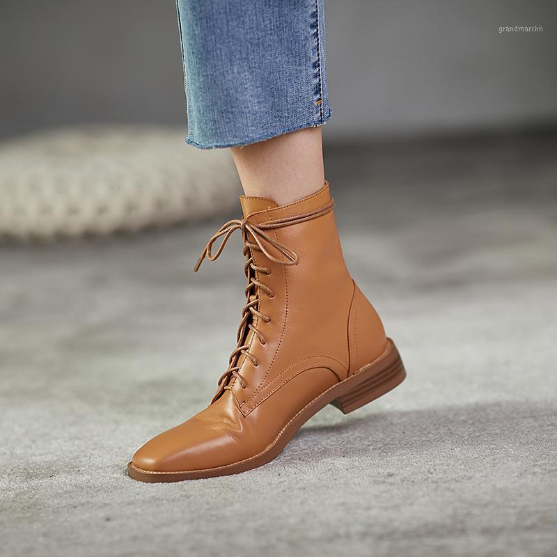 

black beige brown Genuine leather Riding boots Female boots fashion lace-up Women's Autumn winter Women's shoes Size 34-431