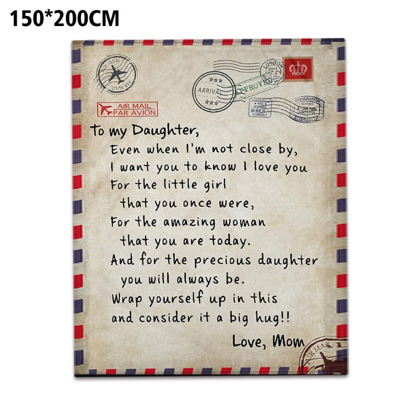 

Letter Printed Quilts Gifts Soft Flannel To My Daughter Throw Blanket Home Decor Travel Love Positive Encourage Vintage Air Mail