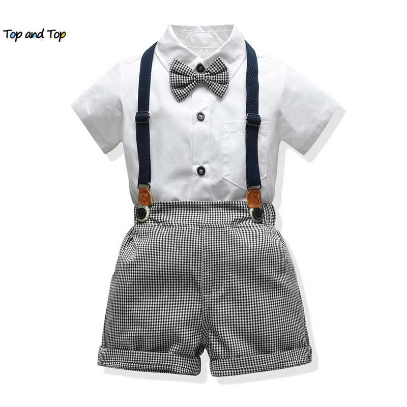 

top and top Kids Boy Summer Clothes Set Children Gentleman Short Sleeve Shirt Tops+Shorts Overalls Outfit Casual Toddler Clothes, Blue