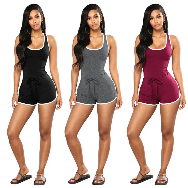 

2021 New Women Casual Summer Jumpsuit Shorts Sexy Sleeveless Biker Shorts Playsuit Clubwear Sports Pants Rompers Women Jumpsuits, Black