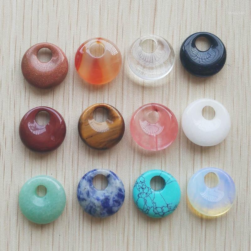 

Wholesale- 2016 New high quality Assorted natural stone gogo donut charms pendants beads 18mm for jewelry making Wholesale 12pcs/lot free1