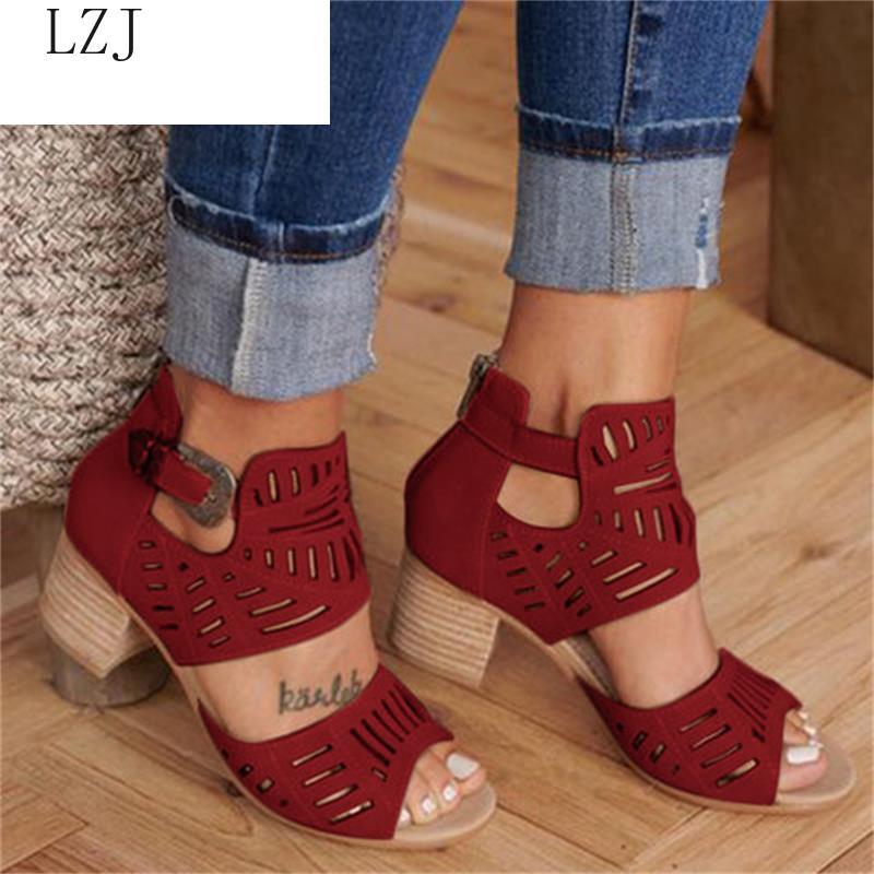 

2020 Women Wedge Sandals Mid Heel Summer Slip-on Buckle Ladies Shoes Artificial Open Toe Casual Wedding Pumps Women Sandalias, Apricot