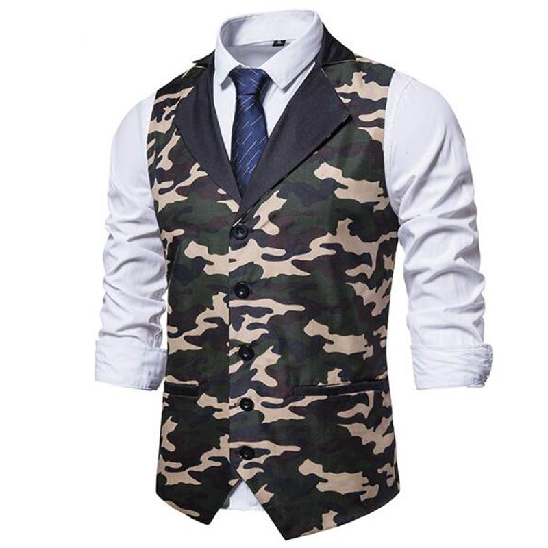 

Men's Vests Vintage Suit For Men Slim Camouflage Print Gilet Wedding Waistcoats Colete Homem Sleeveless Formal Dress 3XL, Blue camo vest