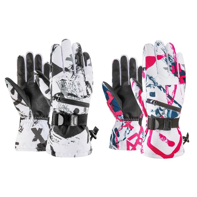 

1pair Unisex Winter Ski Gloves Snowboard Gloves Waterproof Warm Riding Motorcycle Touch Screen Cotton Ski Supplies, Red white