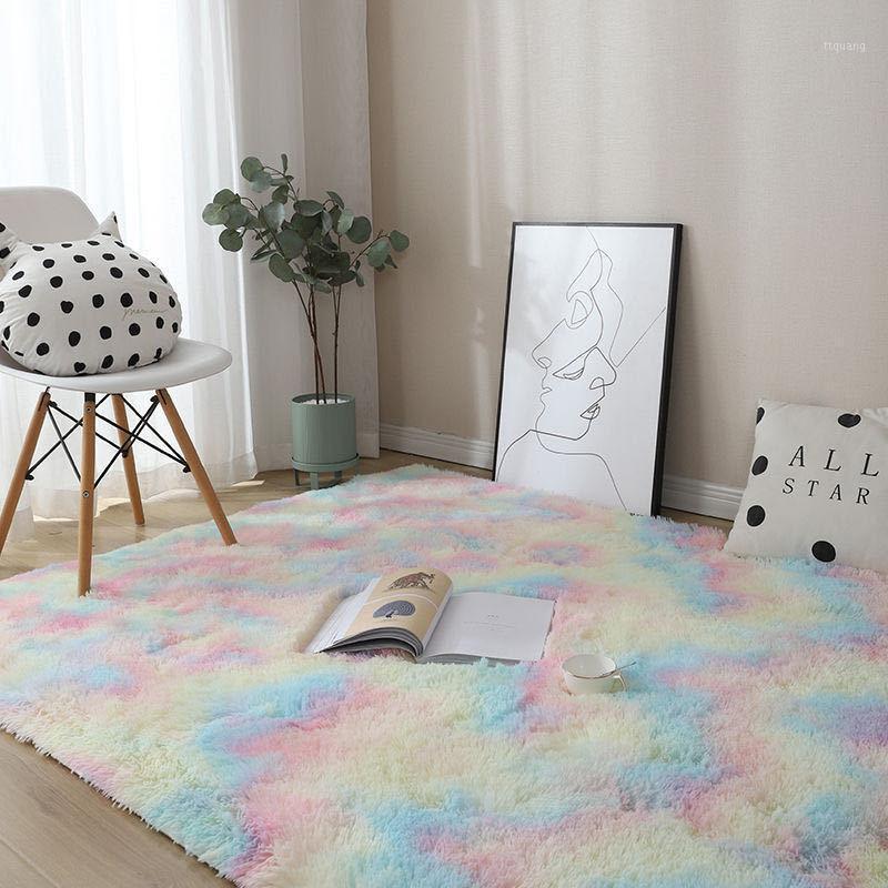 

Nordic Carpet Tie Dyeing Plush Soft Carpets For Living Room Bedroom Non-Slip Floor Mats Hallway Water Absorption Carpet Rug1, Type 1
