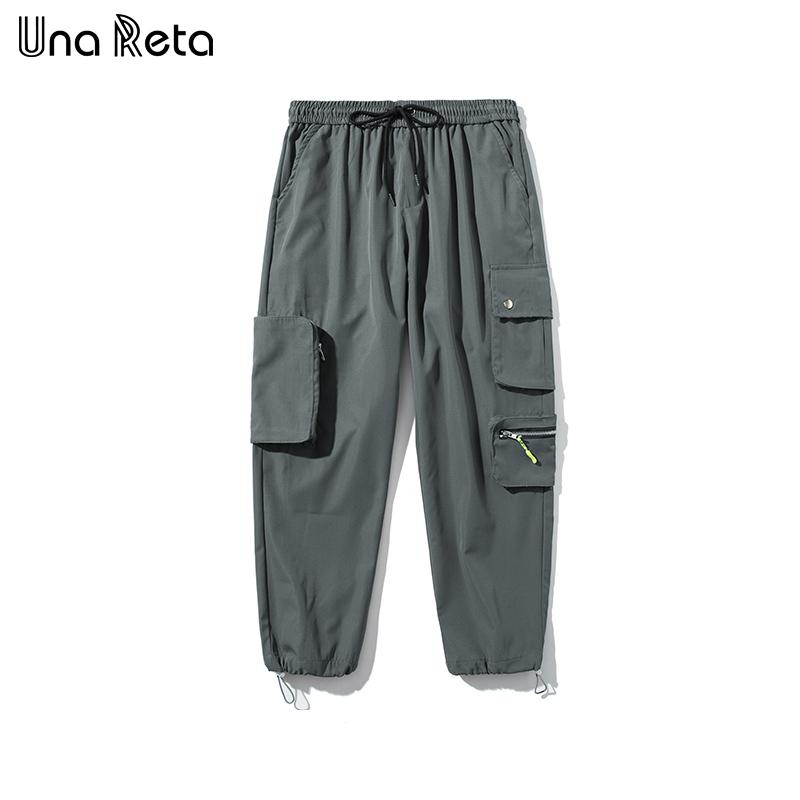 

Una Reta Men Pants 2021 Fashion Spring New Sweatpants joggers Harajuku Pants Casual Hip Hop Multiple pockets Loose Trousers Man, Black