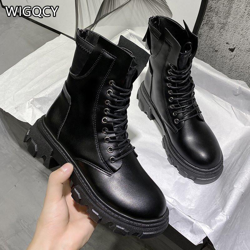 

2020 short boots women's new British style boots with straps thick bottom women's black back zipper single
