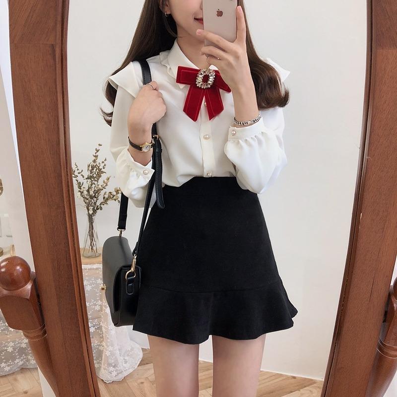 

FIFICHUYI Autumn and Winter Student Black Retro High Waist Hip Skirt Pleated Mini Skirt Korean Fashion Clothing
