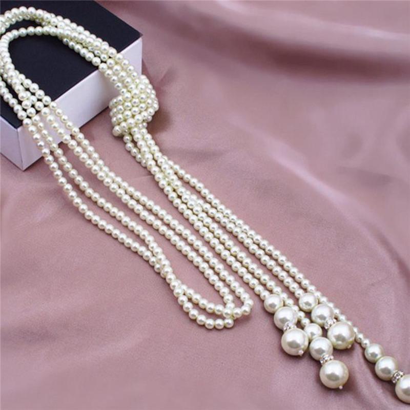 

Fashion Simulated Pearl Long Necklace for Women Vintage Choker Statement Necklaces Pendants Wedding Party Collar