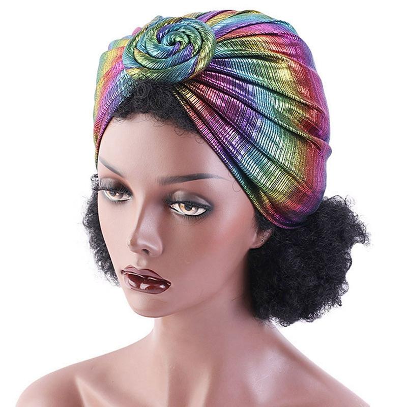 

Bandanas Headband Stretchy Turban Hot Gold Pan Flower Hat Knotted Cap Adult Headband For Women, Bk