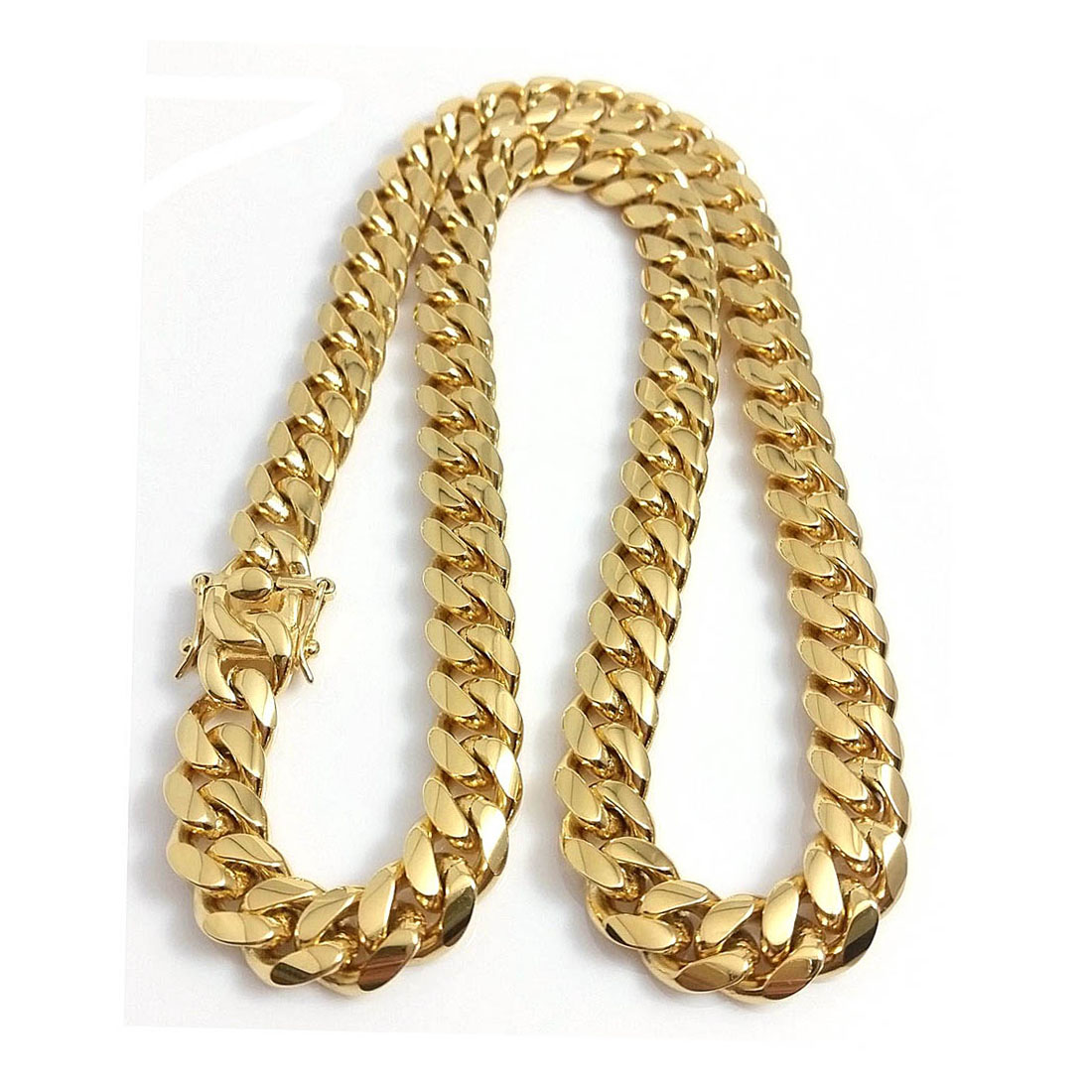 

15mm 18"-30" Stainless Steel Jewelry 18K Gold Plated High Polished Miami Cuban Link Necklace Men Women Curb Choker Chain Double Safety Clasp