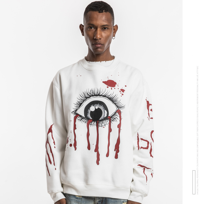 

2021 New Men Hip Hop Mangoes Fashion Big Eyes Print Harajuku Pullover Streetwear Cotton Top t TB1G, White