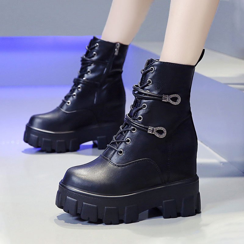 

Rimocy Hidden Heels Chunky Platform Ankle Boots For Women Short Plush Inside Autumn Winter Shoes Woman Punk PU Leather Booties size 34-39