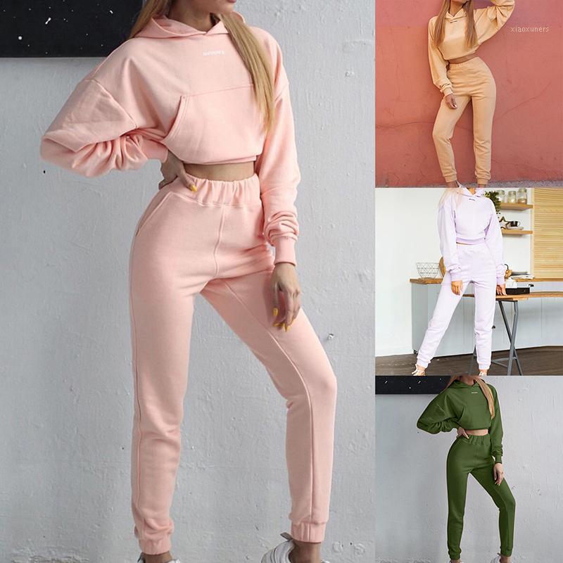 

Tracksuit 2pcs Women Set Hoodies Crop Top Sweatshirt+Loose Running Pants Hooded 2 Pieces Sets Women Clothing Suits Female1, Purple