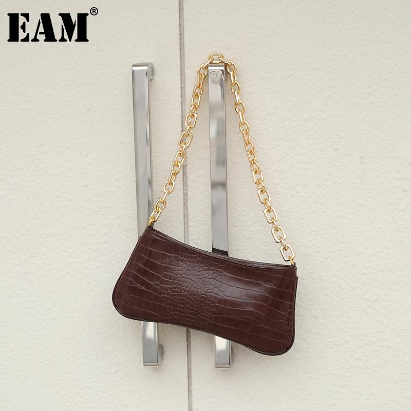 

[EAM] Women New Vintage Metal Chains Crocodile PU Leather Personality All-match Crossbody Shoulder Bag Fashion Tide 2021 18A1474, Black