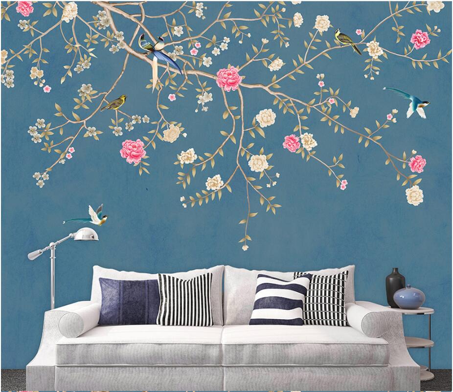 

custom photo mural 3d wallpaper Hand painted flowers and birds living room home decor 3d wall muals wall paper for walls 3 d in rolls, Non-woven wallpaper