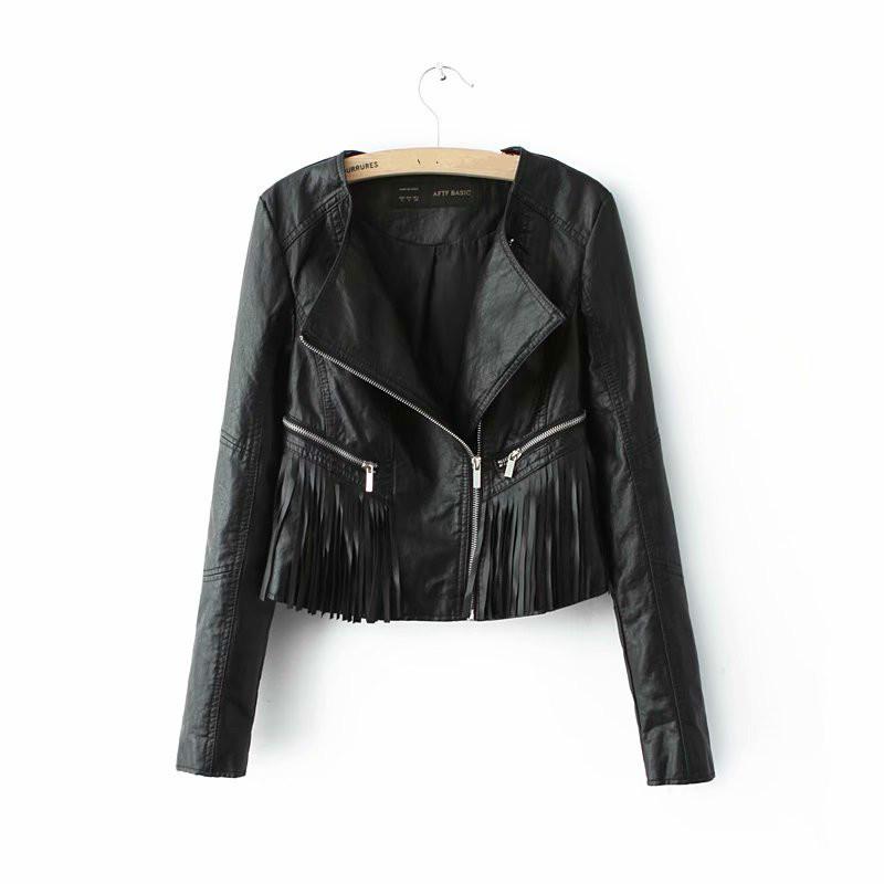 

DEAT] Loose Fit Jacket New PU Leather Zipper Tassel Round Neck Long Sleeve Women Coat Fashion Tide Spring Autumn 2020 13U310, Black