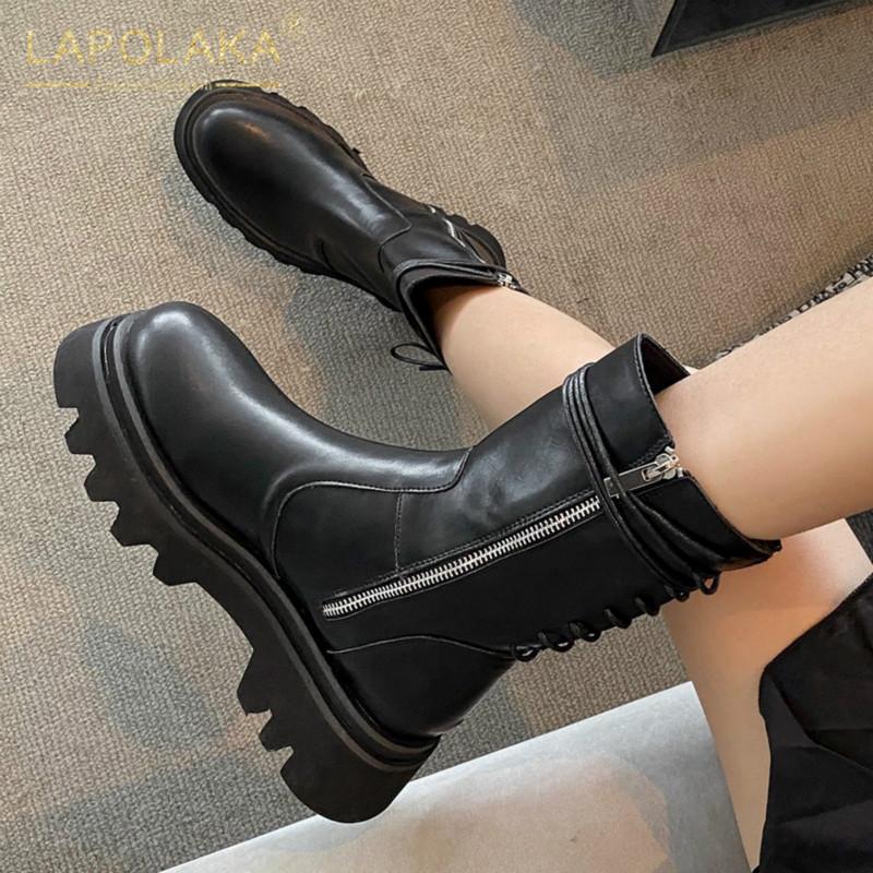 

2021 New Fashion Platform Comfortable Shoes Ladies Boots Female Zip Up INS Hot Dropship Motorcycle Boots Woman Shoes, Blue