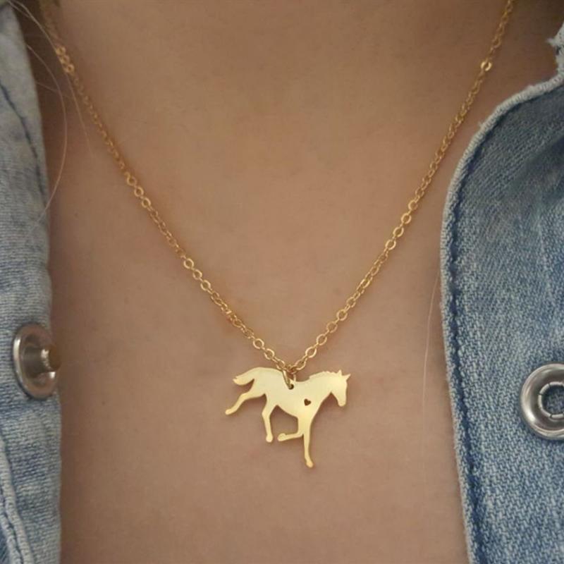 

V Attract Handmade Mini Heart Kolye Stainless Steel Fashion Horse Necklaces BFF Jewelry Gold Chain Pingente Masculino