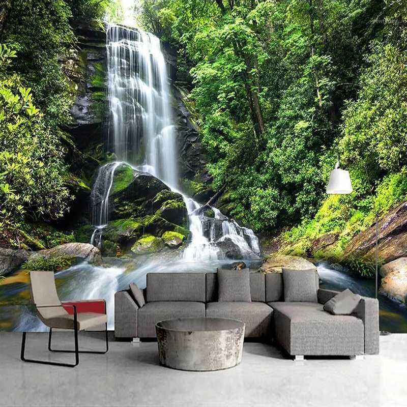 

Green Forest Waterfall Custom 3D Wall Murals Wallpaper Living Room Bedroom Sofa TV Background Natural Landscape Photo Wall Paper1, As pic