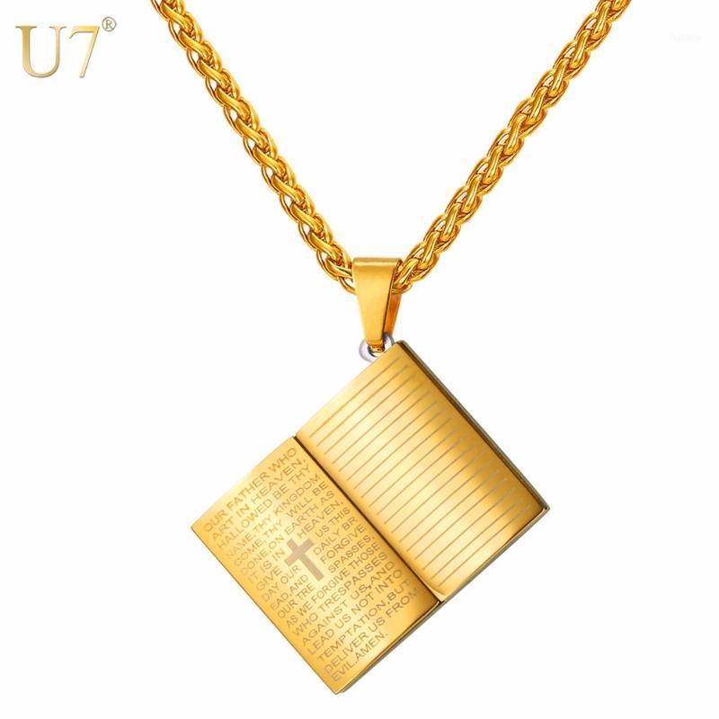

U7 Necklace Holy Bible Book Shape Stainless Steel Pendant & Chain Unisex Christmas Gifts Christian Cross Jewelry Necklaces P10321