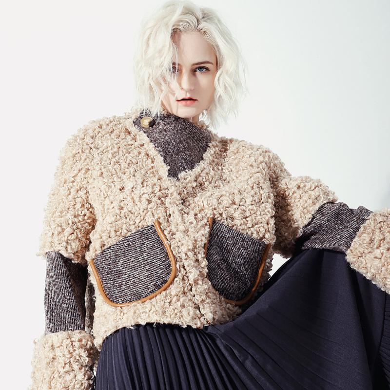 

Swonco Faux Fur Coat Women Warm Winter Jacket Outwear 2020 Lady Sexy Fur Cotton Padded Short Design Jackets, Beige