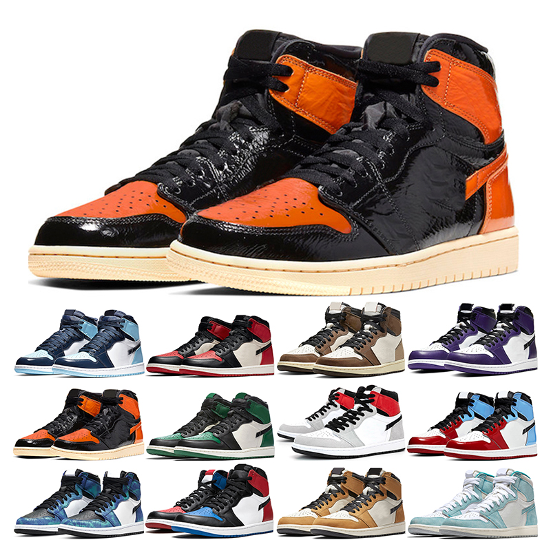 

New mens basketball shoes 1s high jumpman 1 Obsidian Bred Toe Panda Shattered Backboard Lucky Green Tie Dye men womens sport sneaker trainer, White;red