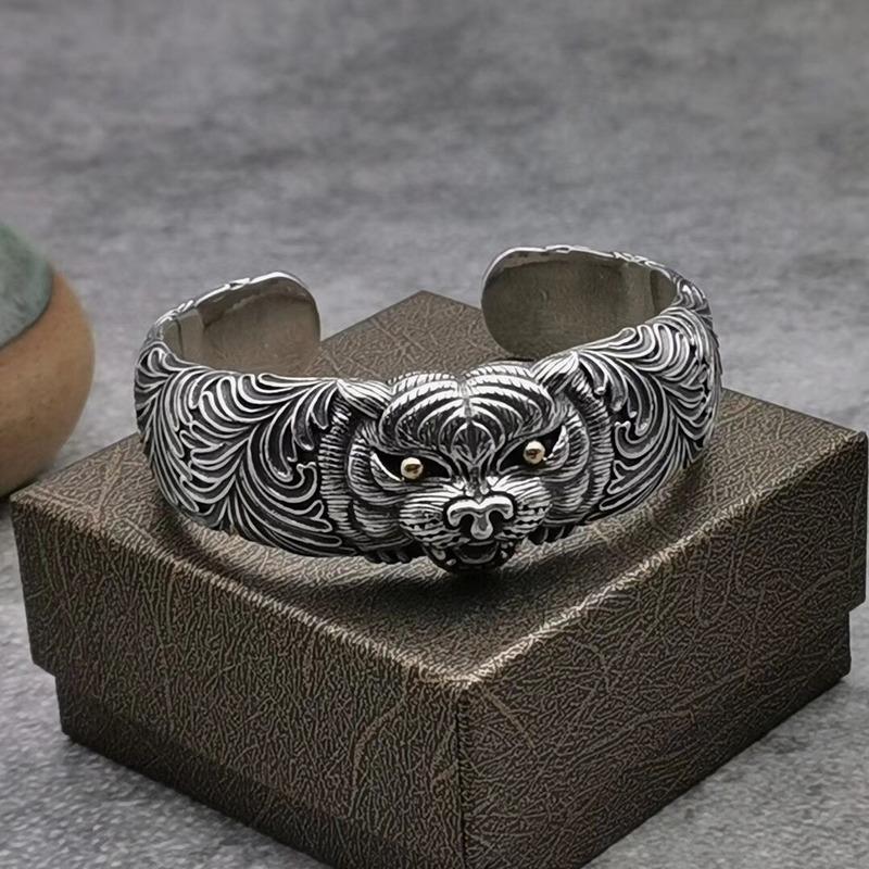 

Bangle Sterling Silver Tiger Head Open Domineering Personality Retro Men And Women Bracelet