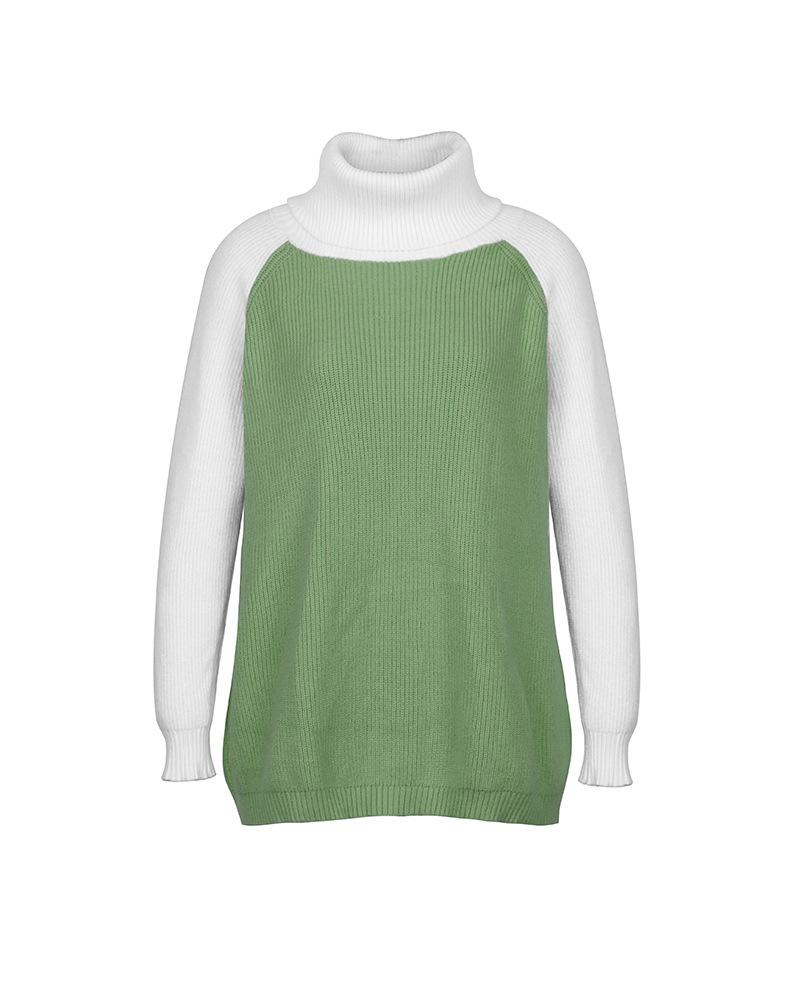 

New Winter 2020 High-Collared Solid-Color Sweater Blouse For Women Thick Patchwork Full Sleeve Casual Knitwear Tops, Green