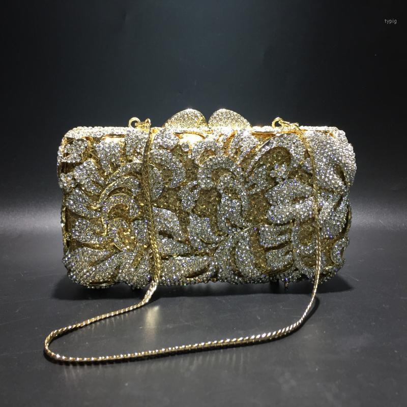 

Dazzling Gold Crystal Women Evening shoulder Bags Hollow Out Stones Beaded Wedding Clutch Bridal Diamond Purse lady1, Color same picture