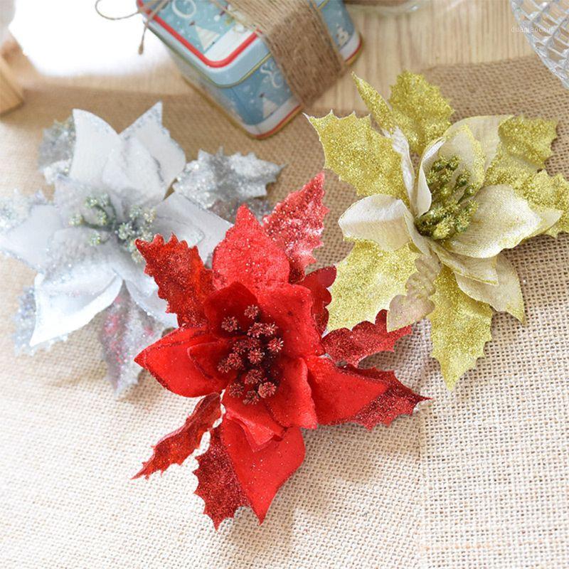 

12Pieces Glitter Poinsettia Flowers Christmas Tree Poinsettia Ornaments for Christmas Valentine's Day New Year Floral Decoration1