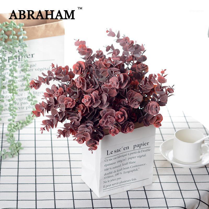 

35cm 5 Fork Plastic Leaves Green Plant Artificial Tree Branch Fake Eucalyptus Leaf Real Touch Tree Foliage For Fall Home Decor1