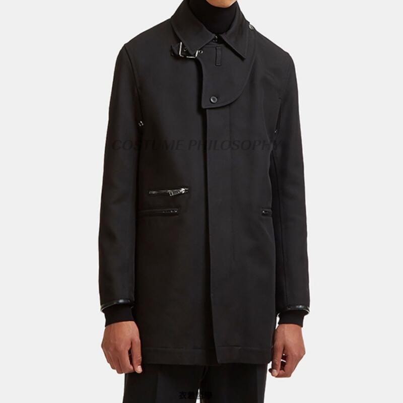 

HOT/ Spring Men' New Fashion Personalized customization Large size Mid-length lapel single-breasted irregular loose coat /-6XL, Black