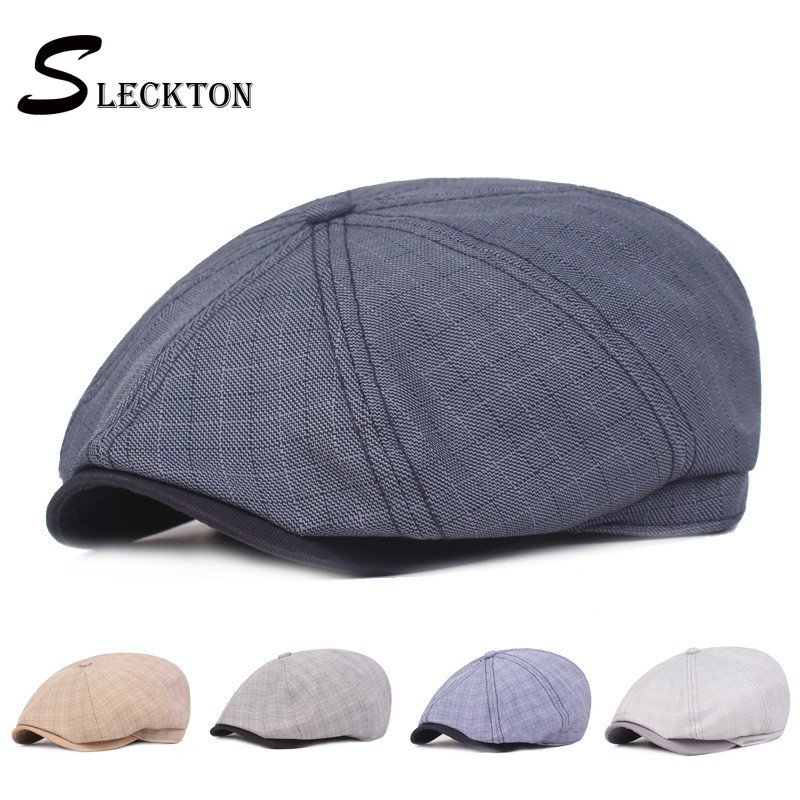 

SLECKTON Fashion Plaid Newsboy Hat Painter Women Beret Octagonal Hat Cotton Linen Peaked Cap Winter Hats French Unisex Hats, Blue