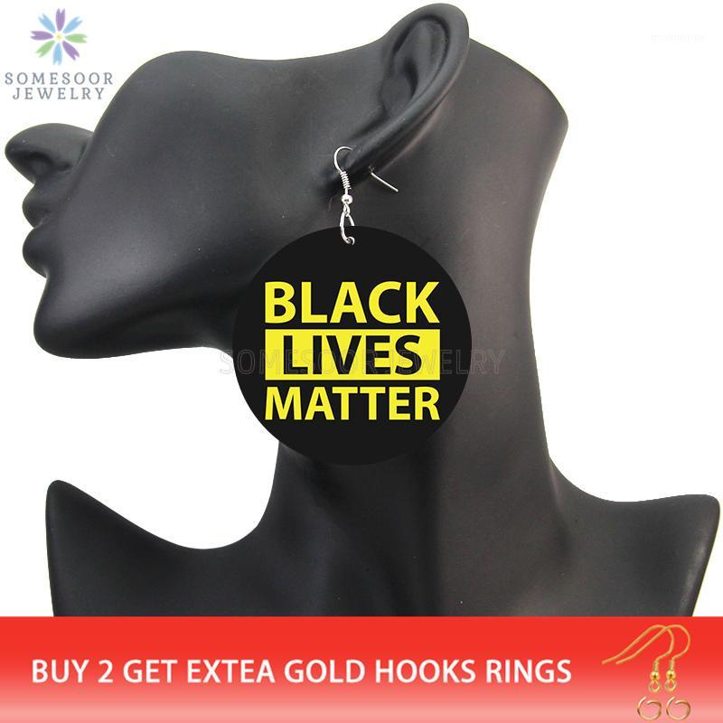 

SOMESOOR Both Sides Printing Afro Power Sayings Wooden Drop Earrings Black Lives Matter Design Wood Ear Jewelry For Women Gifts1