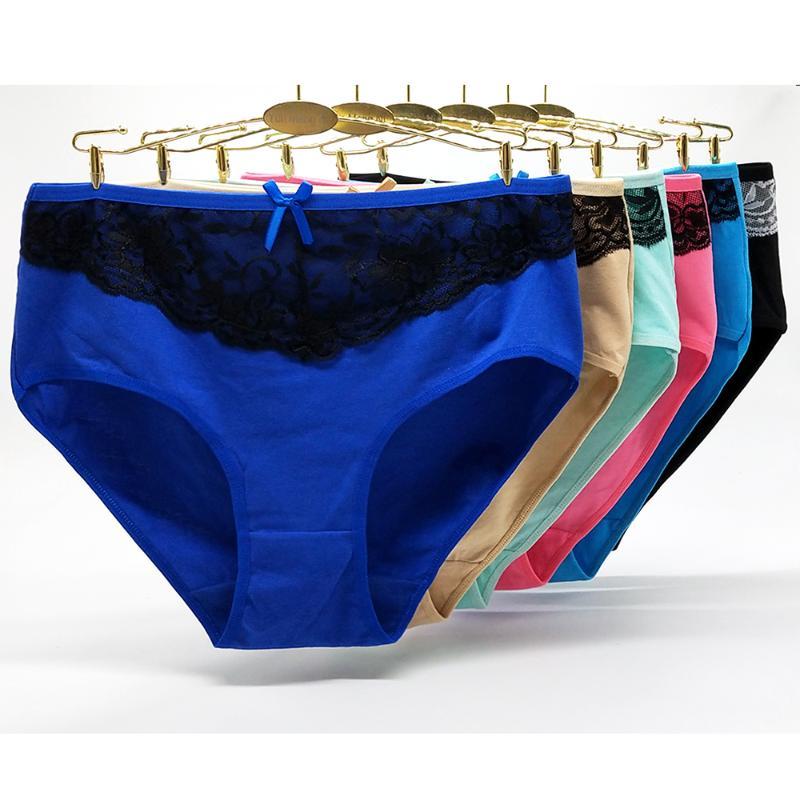 

1-10 Wholesale Europe Women's Clothing High-Rise Solid Color Women Plus Size 2XL 3XL  Cotton Briefs Panties 89240, Multi