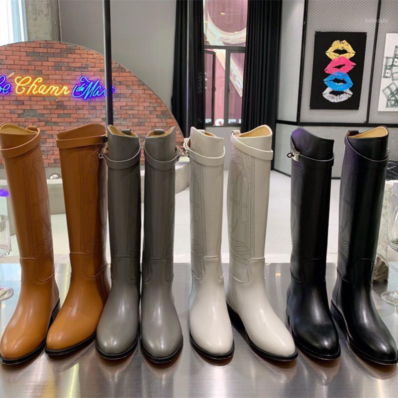 

Classic Buckle Boots Women Shoes Genuine Cow Leather Round Toe Knee High Slip on Boots Design Woman Zapatos Mujer Booties1, As pic