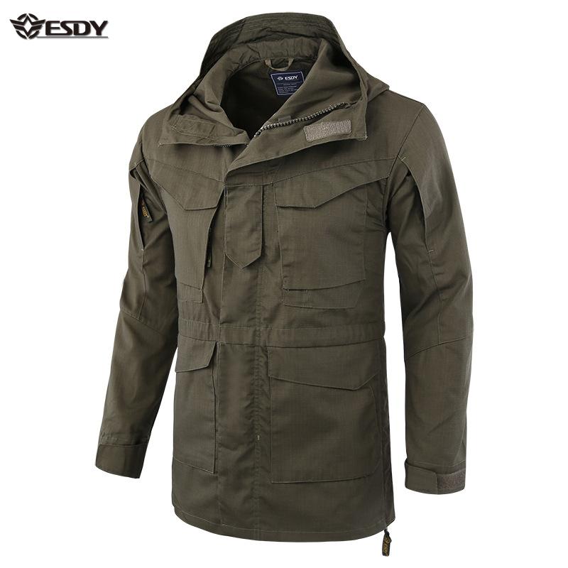 

ESDY M65 Jacket Men Outdoor Camouflage Jacket Windbreaker Outwear Waterproof Flight Pilot Coats Mens Training Field, Black