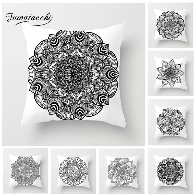 

Fuwatacchi Ethnic Style Cushion Cover Mandala Flower Pillow Case Home Decorative White and Black Pillows Cover For Sofa Seat1, Pc02342
