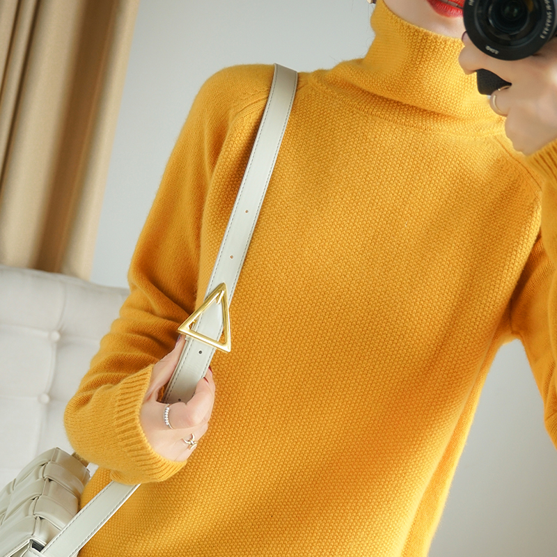 

2021 Special Knitting Process Blouses 100% Mid-style Neck Jumpers Long Pulloves for High Women's Clothes Wool Sweater Y9E5, Pink.