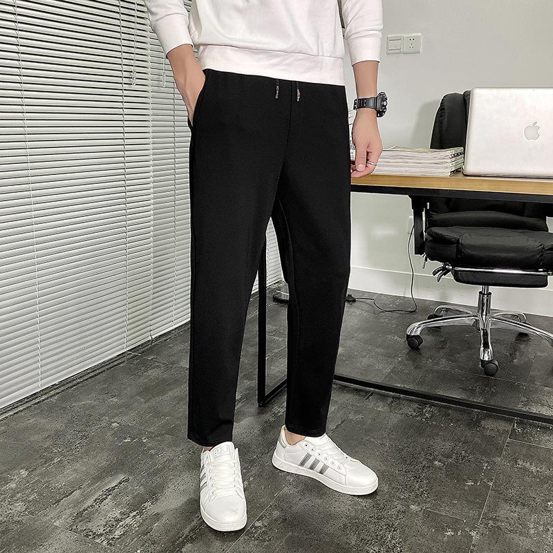 

Autumn New Style Cotton MEN'S Trousers Comfortable Elasticity Breathable Trend Athletic Pants Keychain Casual Pan, Black and white with pattern hash port