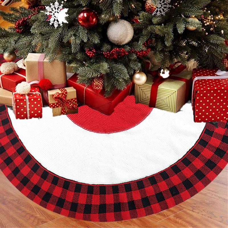 

Christmas Decorations Knitted Tree Skirt Fashion Plaid Apron Ornaments Holiday Party