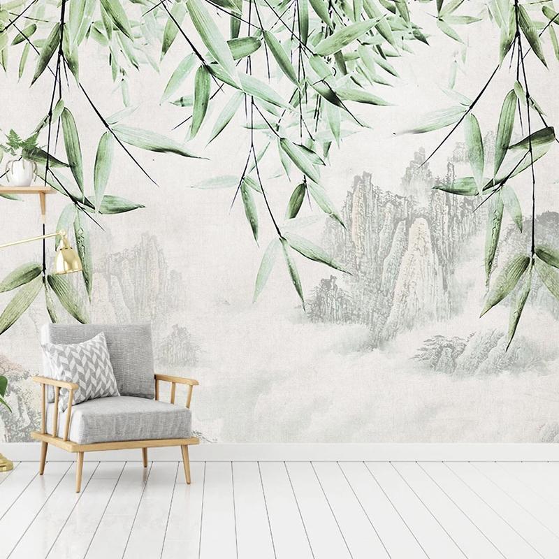 

Custom Mural Wallpaper Wall Art New Chinese Style Ink Mountain Water Bamboo Study Living Room Bedroom Background Wall Painting1, As pic