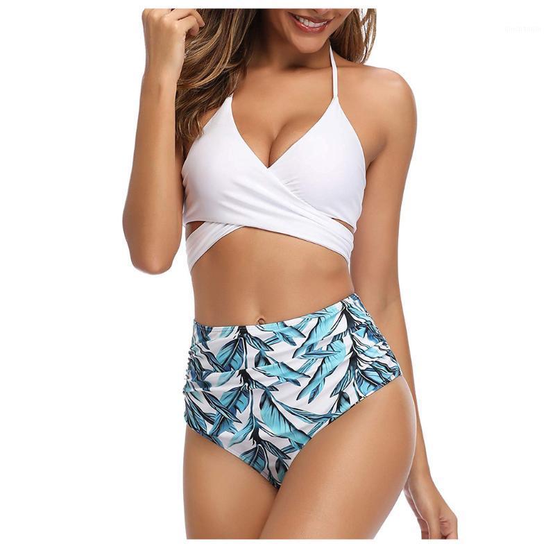 

Swimsuit for women 2020 Summer Halter Push Up Cross Bandage Two Piece Swimsuit High Waist Bikini Swimwear Women 515#31