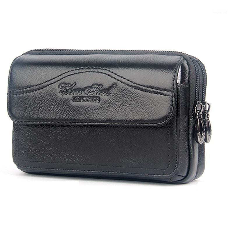 

CHEER SOUL Genuine Leather Men Fanny Waist Bag Cell/Mobile Phone Coin Purse Pocket Belt Bum Pouch Pack for 5 inch Card Belt Bag1, Black