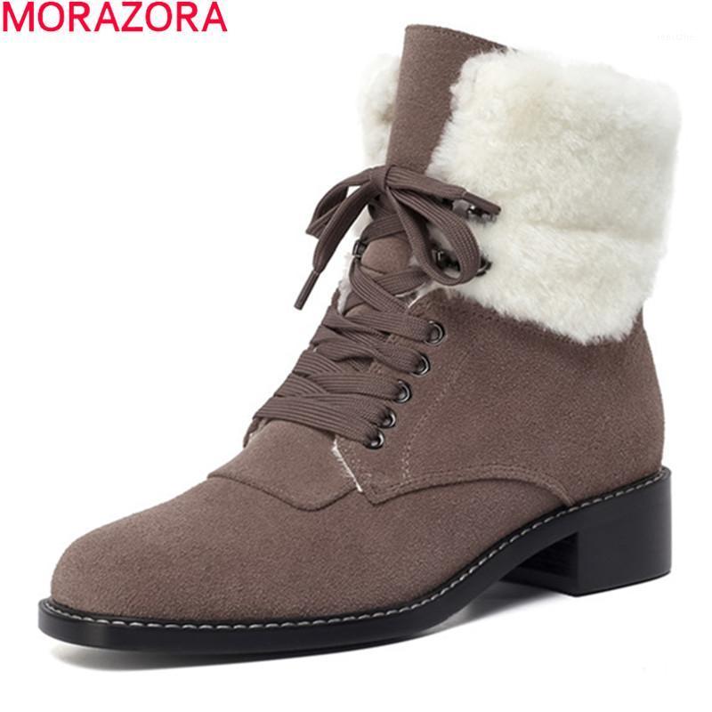 

MORAZORA 2021 Big Size 34-41 Women Boots Med Heels Square Toe Winter Boots Top Quality Keep Warm Ankle Black1, Khaki
